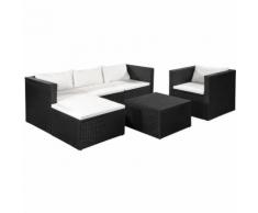 Set Divani da Giardino 4 pz in Polyrattan Nero e Bianco