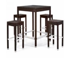 Set Maiorca Colore Caffe Polyrattan Struttura Alluminio Tavolino E 4 Sgabelli