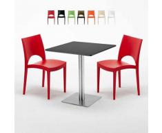 Tavolino Quadrato Nero 70x70 cm con 2 Sedie Colorate PARIS RUM RAISIN | Rosso