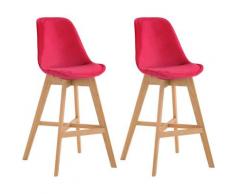 Set 2 Sgabelli Cucina Cannes In Velluto E Legno Rosso Natura