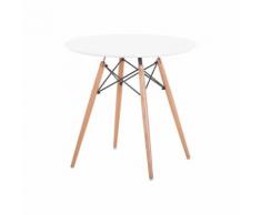 TAVOLO DA PRANZO MODERNO DI DESIGN ROTONDO PIANO IN ABS BIANCO diametro 80 CON GAMBE IN LEGNO e