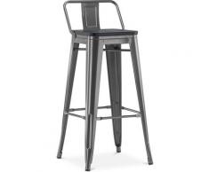 Sgabello da bar Tolix con schienale basso - 76 cm - Metallo e legno scuro Grigio scuro