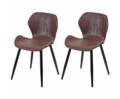 Set 2x sedie sala pranzo HWC-F24 design retrò anni 50 60 metallo ecopelle marrone