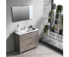 Mobile Bagno Sospeso 100 Cm Lavabo Specchio E Lampada A Led Tft Marte Pietra Avana