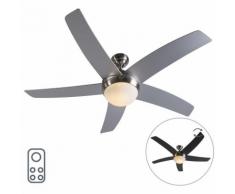 QAZQA Ventilatori da soffitto cool - Design - Vetro,Legno,Acciaio - Nero/Grigio/Acciaio - Tondo