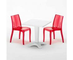 Tavolino Quadrato Bianco 70x70 cm con 2 Sedie Colorate Trasparenti CRISTAL LIGHT TERRACE |
