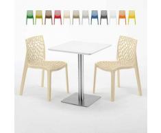 Tavolino Quadrato 60x60 cm Top Bianco con 2 Sedie Colorate GRUVYER HAZELNUT | Beige
