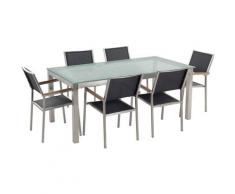 Set da giardino a 6 posti Tavolo in vetro 180cm con sedie nere GROSSETO