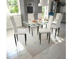 YOUTHUP Set da Pranzo Sedie Linea Sottile 6 pz con Tavolo in Vetro - Bianco