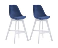 CLP - Set 2 Sgabelli Cucina Cannes In Velluto E Legno Blu Bianco