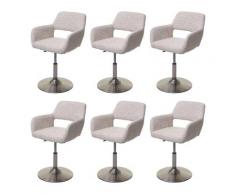 Set 6x sedie sala da pranzo HWC-A50 III design retro metallo satinato tessuto beige