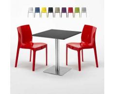 Tavolino Quadrato Nero 70x70 cm con 2 Sedie Colorate GRUVYER KIWI | Rosso