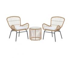 Beliani - Set da balcone in rattan marrone chiaro 2 sedie con cuscini grigio chiaro LABICO