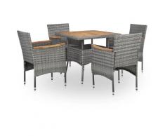 Set Pranzo da Giardino 5 pz Grigio Polyrattan e Legno d'Acacia
