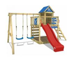 WICKEY Parco giochi in legno Smart Cave Giochi da giardino con altalena e scivolo rosso Casetta da