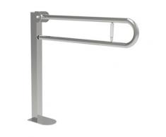 Maniglione barra ribaltabile su colonna 80x80 con porta rotolo inox satinato