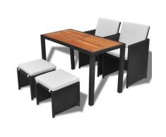 Set da Pranzo da Giardino 5 pz Polyrattan e Legno Acacia Nero