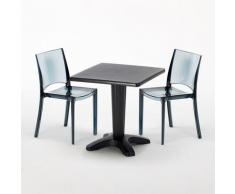 Tavolino Quadrato 70x70 cm e 2 Sedie Colorate Trasparenti CAFFÈ | B-Side Nera Trasparente Antracite