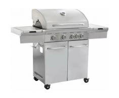 Barbecue A Gas In Acciaio Inox 4 Fuochi + 1 Laterale, Con Piastra E Griglia In Ghisa Per Esterno