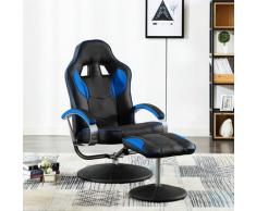 Poltrona Gaming Reclinabile con Poggiapiedi Blu in Similpelle