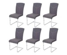 Mendler - Set 6x sedie sala da pranzo design moderno HWC-F36 struttura a slitta tessuto grigio