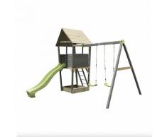 SOLO torre da gioco in legno per bambini con scivolo, sabbiera e doppia altalena - grigio. Legno