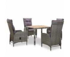 Set Pranzo da Giardino 5 pz Polyrattan e Legno Acacia Grigio