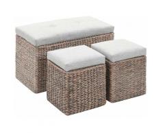 YOUTHUP Panca e 2 Pouf in Giunco Grigio - Grigio