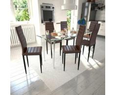 Set 6 sedie da tavola marrone linea sottile con 1 tavolo vetro - Marrone