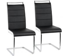 Set 2 Sedie Moderne Sala da Pranzo Cucina Ufficio in Ecopelle e Acciaio Cromato,nero e bianco