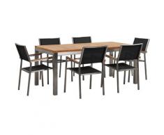 Set da giardino tavolo in teak e 6 sedie nere GROSSETO