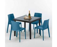 Tavolino Quadrato Nero 90x90 cm con 4 Sedie Colorate ROME PASSION | Blu