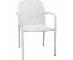 Poltrona In Wicker Bianco Intreccio In Rattan Sintetico Da Esterno Giardino, Per Ristorante Albergo