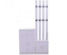 Mobile Ingresso Con Scarpiera E Appendiabiti In Legno Bianco Opaco 100x32x187 Cm Benzoni