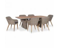 Set Mobili da Pranzo per Esterni 7 pz con Cuscini in Polyrattan