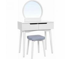 Tavolo da Toletta per Trucco, Moderno, con 2 Cassetti Grandi a Binari, Specchio Rotondo, con