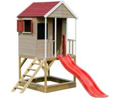 Casetta da giardino bambini sulla piattaforma con scivolo Avventura Estiva - Rosso