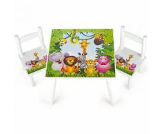Set da cameretta per bambini tavolo e 2 sedie in legno motivo giungla