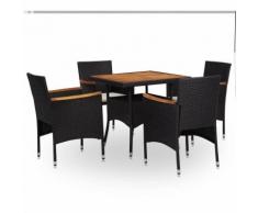 Set da Pranzo da Giardino 5 pz Nero in Polyrattan e Acacia