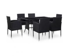 Set da Pranzo da Giardino 7 pz in Polyrattan Nero
