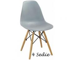 Set 4 Sedie Grigio in Polipropilene Salotto Moderna Sala da Pranzo Cucina Legno