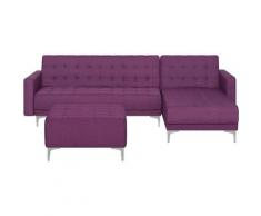Divano letto angolare con ottomano in tessuto viola sinistro ABERDEEN