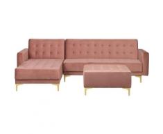 Divano letto angolare in tessuto rosa versione destra con ottomana ABERDEEN
