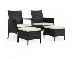 Divano da Giardino a 2 Posti Tavolino e Sedili Polyrattan Nero