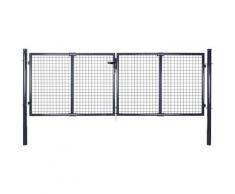 Cancello per Giardino Rete in Acciaio Zincato 289x100 cm Grigio