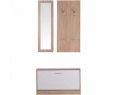 Homcom Set 3 Pezzi Scarpiera Appendiabiti Specchio da Ingresso in Legno, 80x27x46.5cm