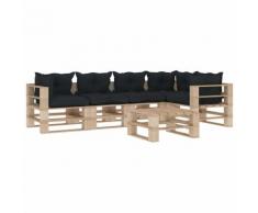 Set Divani da Giardino su Pallet 6pz Cuscini Antracite in Legno