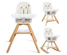 Seggiolone per Bambini con Vassoio Rimovibile e Cuscino, Seggiolone di Legno 3 in 1, Seggiolone