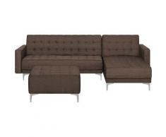Divano letto angolare con ottomano in tessuto marrone scuro sinistro ABERDEEN