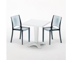 Tavolino Quadrato 70x70 cm e 2 Sedie Colorate Trasparenti CAFFÈ | B-Side Nera Trasparente Antracite
